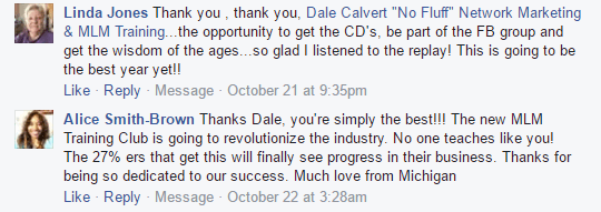 Testimonials by Linda Jones and Alice Smith-Brown about Dale Calvert's MLM Training Club